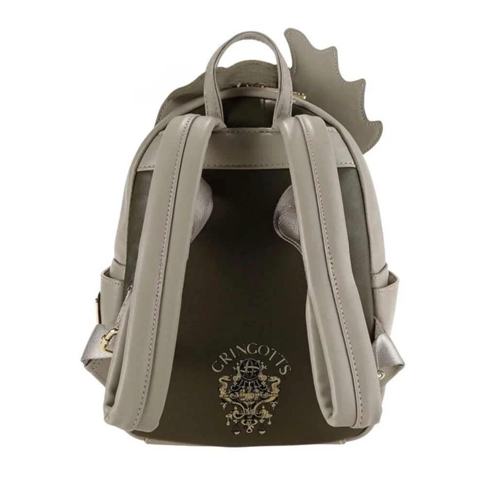 NEW Loungefly Harry Potter Gringotts Bank and Dragon Mini Backpack Leather Grey